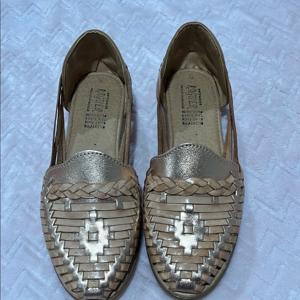 Cynthia Vincent Gold Flats with Woven Design